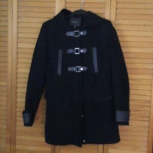 Marc New York Andrew Marc Black Wool Blend Hood Zip Snap Closure Peacoat Size 2